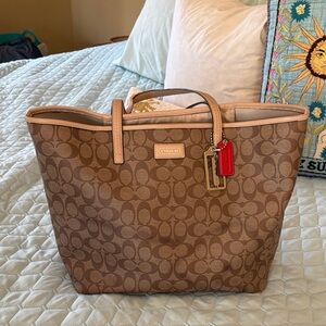 Coach Tan Signature Tote Bag with Red Tag